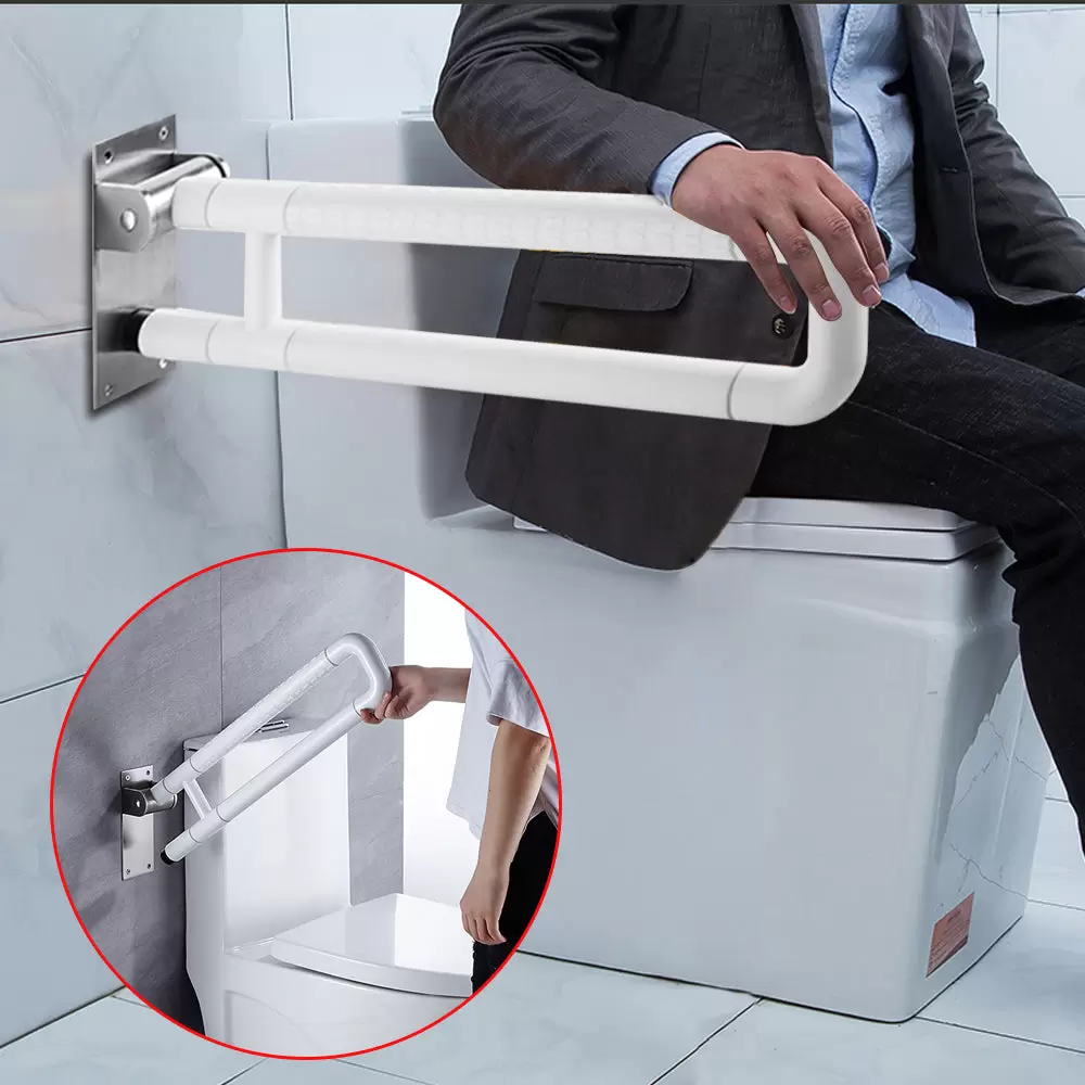 Asa de soporte para inodoro de 60 cm, asa plegable, ayuda para levantarse, asa de soporte para pasamanos de inodoro (blanco)