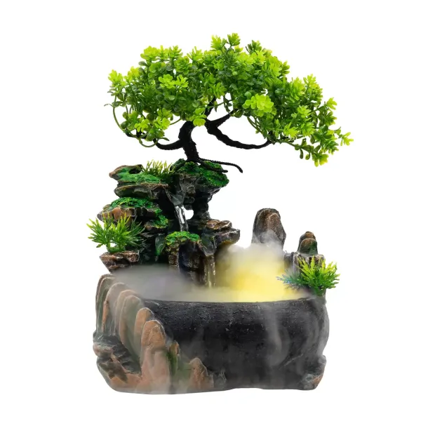 Fuente de escritorio con cascada, decoración de habitaciones, fuente de mesa con iluminación, cascada, humidificador, para oficina y salón