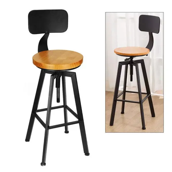 Juego de 2 taburetes de bar de estilo vintage con respaldo, altura ajustable, 64 a 84 cm, de madera y metal, para cocina, hogar y bar, color amarillo