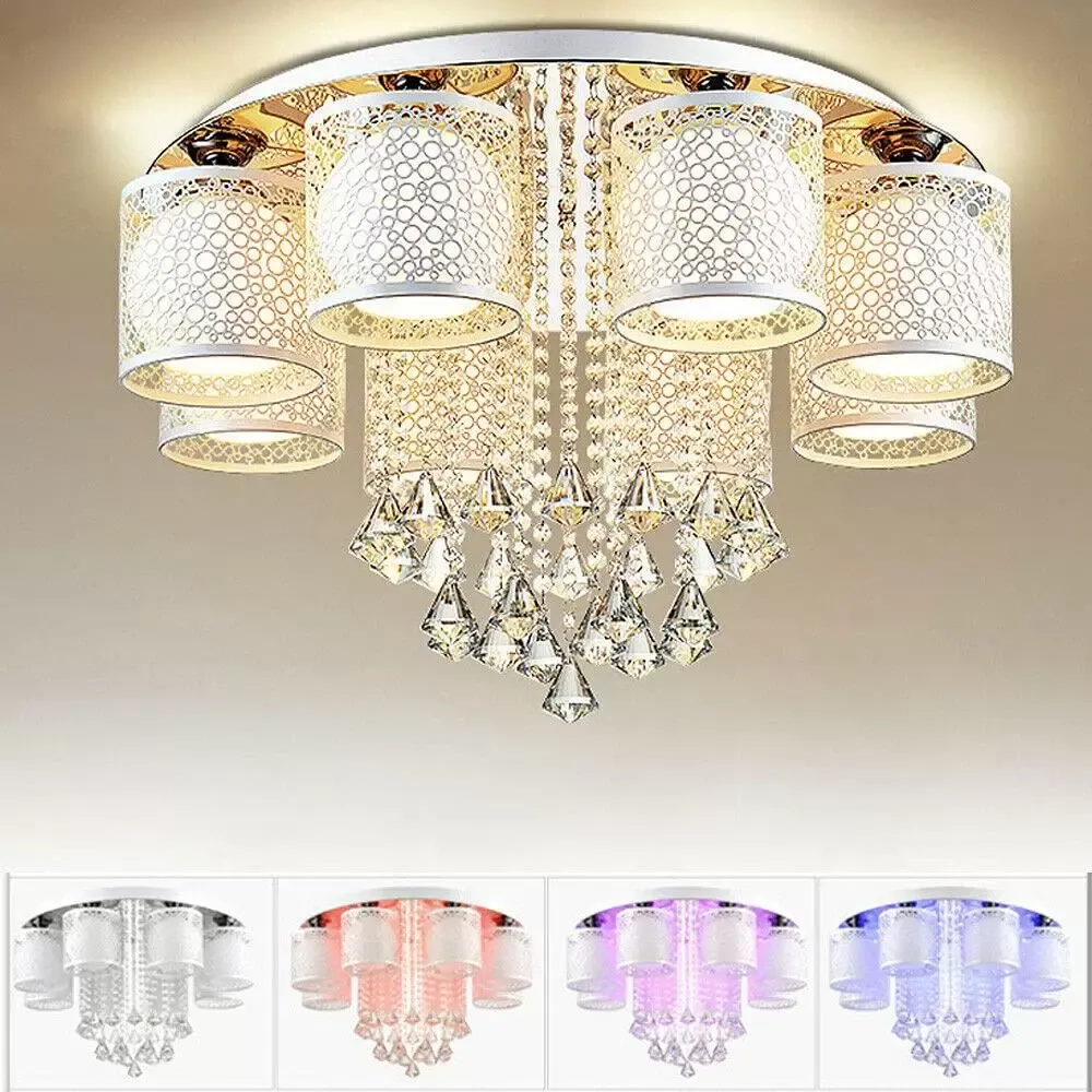8 Flama Cristal Candelero Moderna Lustre Lámpara de techo transparente con control remoto