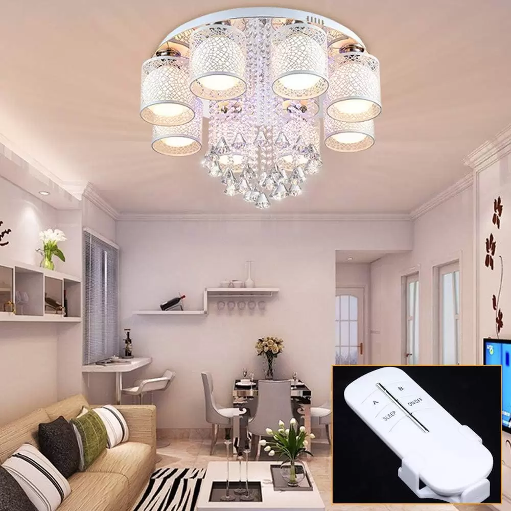 8 Flama Cristal Candelero Moderna Lustre Lámpara de techo transparente con control remoto