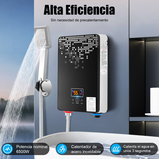 Calentador de agua de 6,5 kW, pantalla digital, calentador de agua instantáneo electrónico