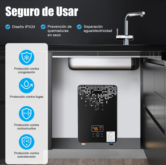 Calentador de agua de 6,5 kW, pantalla digital, calentador de agua instantáneo electrónico
