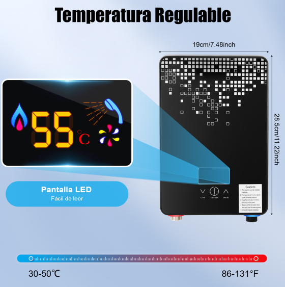 Calentador de agua de 6,5 kW, pantalla digital, calentador de agua instantáneo electrónico