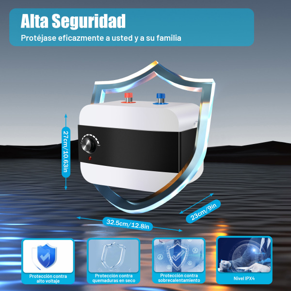 Calentador de agua eléctrico de 1500 W, 6 l, calentador de agua para cocina o baño