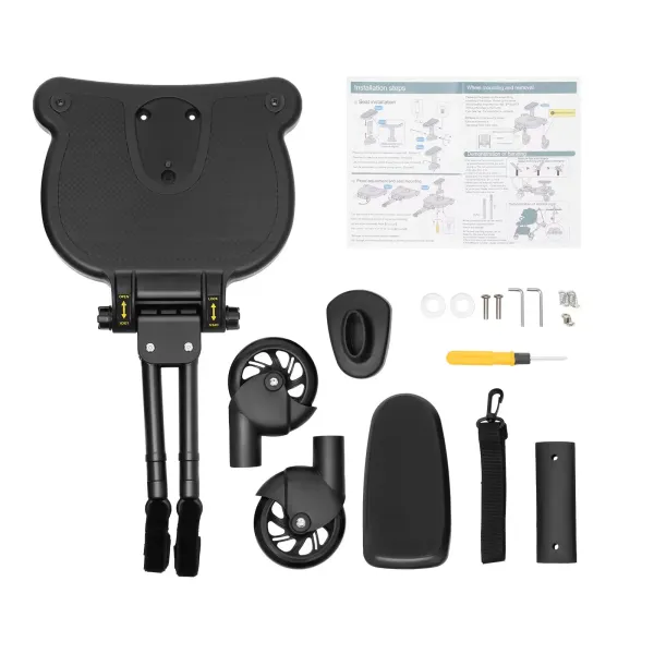 Tablero para cochecito con soporte y accesorio, tableros con ruedas con rueda de 360 grados, asiento desmontable y ensamblado