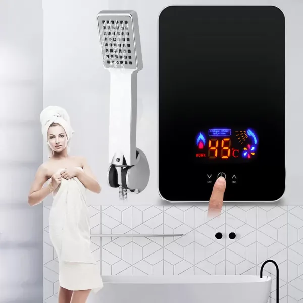 Calentador de agua eléctrico instantáneo para baño, 220 V, máx55 ℃, 6500 W, sin depósito, pantalla digital Calentador de agua eléctrico instantáneo para baño, 220 V, máx55 ℃, 6500 W, sin depósito, pantalla digital