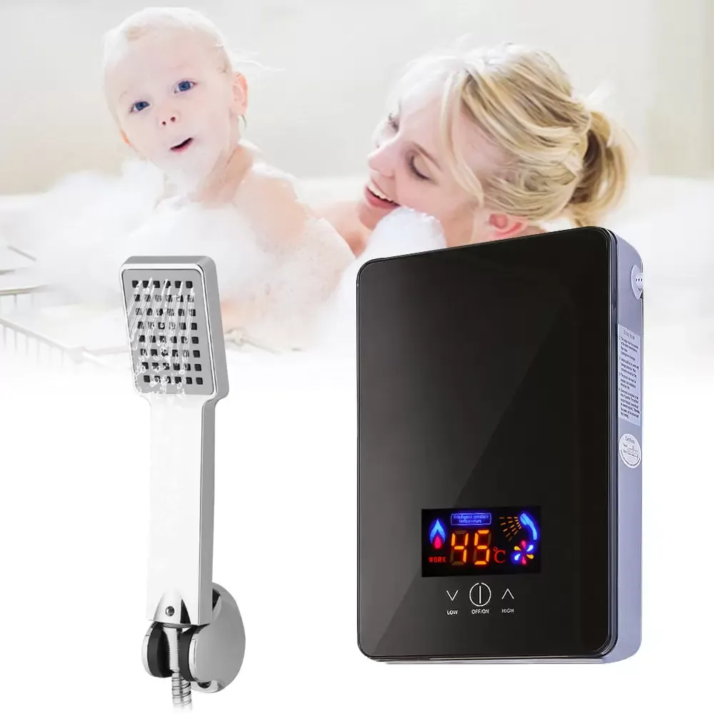 Calentador de agua eléctrico instantáneo para baño, 220 V, máx55 ℃, 6500 W, sin depósito, pantalla digital