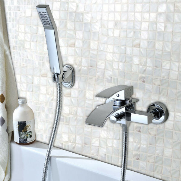 Juego de ducha genérico, grifo cromado, grifo de bañera, grifo de cascada, grifo de pared y alcachofa de mano, 2 agujeros