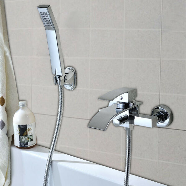Juego de ducha genérico, grifo cromado, grifo de bañera, grifo de cascada, grifo de pared y alcachofa de mano, 2 agujeros