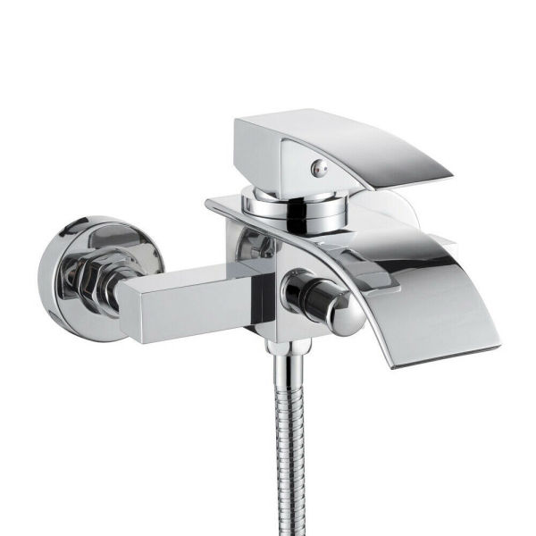 Juego de ducha genérico, grifo cromado, grifo de bañera, grifo de cascada, grifo de pared y alcachofa de mano, 2 agujeros