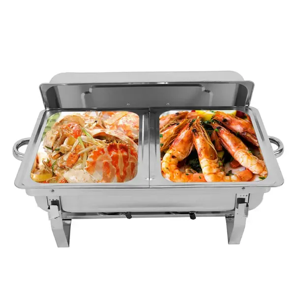 Chafing Dish - Calentador de alimentos (acero inoxidable, 7,5 L, doble rejilla, rectangular) con asa y tapa, para catering, bufé