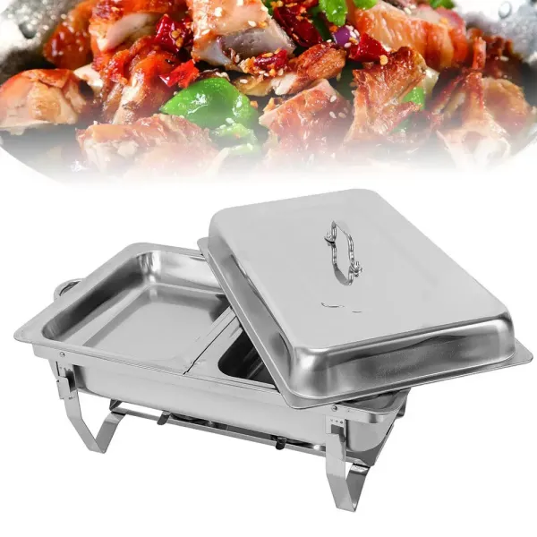 Chafing Dish - Calentador de alimentos (acero inoxidable, 7,5 L, doble rejilla, rectangular) con asa y tapa, para catering, bufé