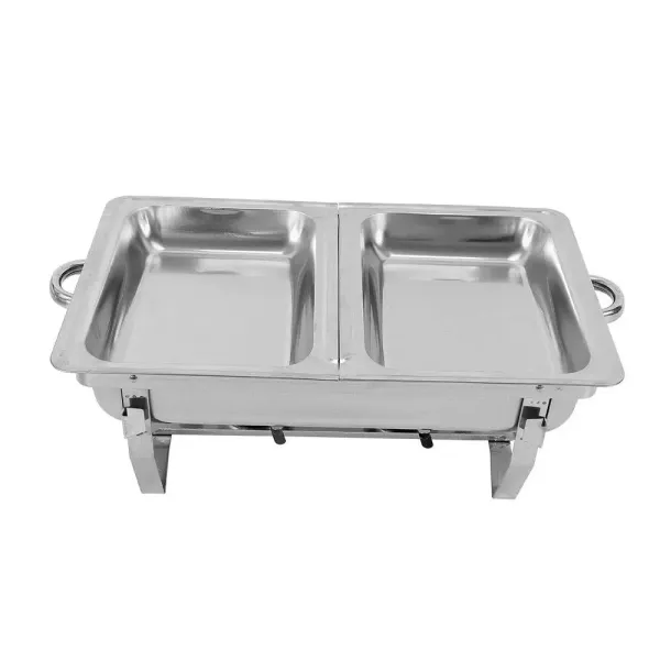 Chafing Dish - Calentador de alimentos (acero inoxidable, 7,5 L, doble rejilla, rectangular) con asa y tapa, para catering, bufé