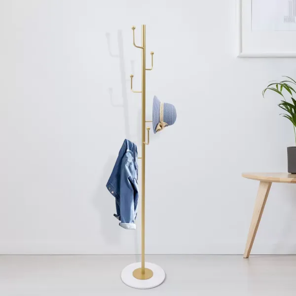 Perchero de metal de 1,7 m con 6 ganchos, 3 colores a elegir, para entrada, sala de estar, baño, trastero (color : dorado)