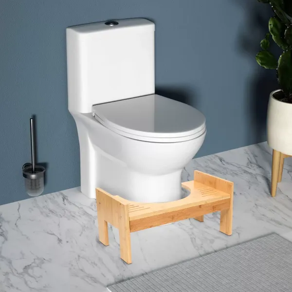 Taburete de inodoro de madera, antideslizante, ayuda para el baño, con reposapiés, altura ajustable, taburete de bambú, de 7 a 9 pulgadas