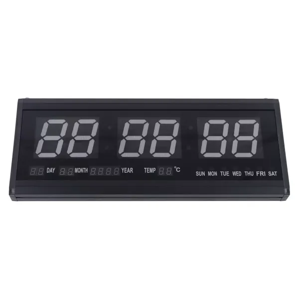 Reloj de pared digital LED, 48 x 19 x 3 cm, con temperatura, pantalla LED + fecha, reloj electrónico, para oficina o salón, color azul
