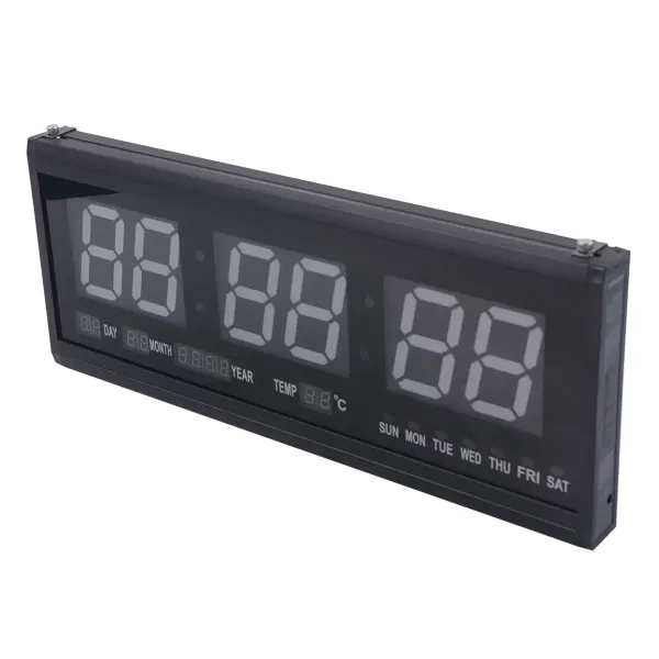 Reloj de pared digital LED, 48 x 19 x 3 cm, con temperatura, pantalla LED + fecha, reloj electrónico, para oficina o salón, color azul