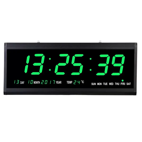 CNCEST Reloj de calendario, gran reloj de pared eléctrico digital LED con hora, fecha, temperatura, para casa, oficina, banco