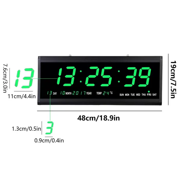 CNCEST Reloj de calendario, gran reloj de pared eléctrico digital LED con hora, fecha, temperatura, para casa, oficina, banco