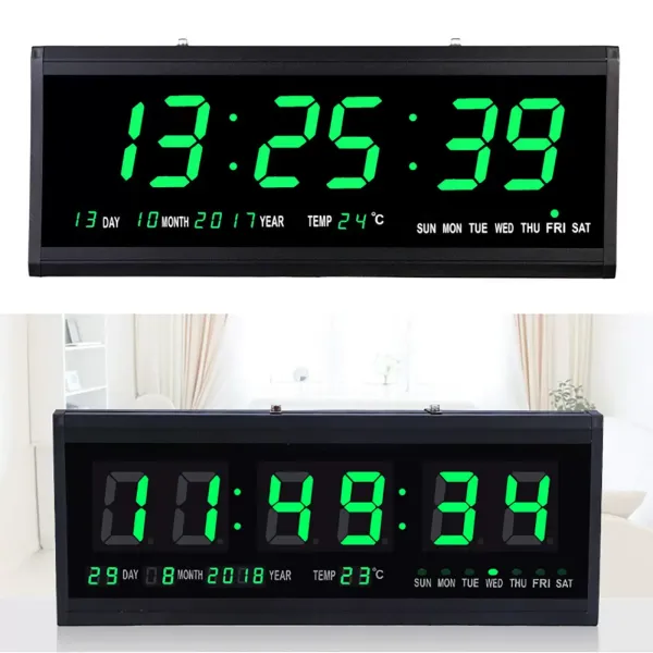 CNCEST Reloj de calendario, gran reloj de pared eléctrico digital LED con hora, fecha, temperatura, para casa, oficina, banco