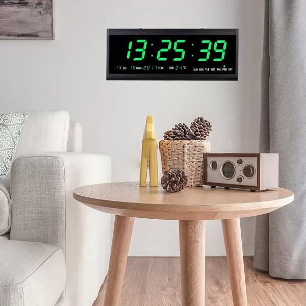 CNCEST Reloj de calendario, gran reloj de pared eléctrico digital LED con hora, fecha, temperatura, para casa, oficina, banco