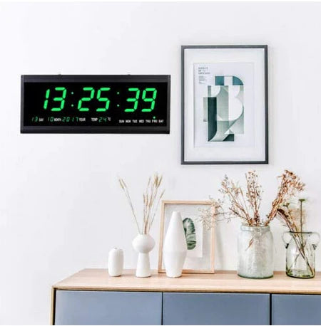 CNCEST Reloj de calendario, gran reloj de pared eléctrico digital LED con hora, fecha, temperatura, para casa, oficina, banco
