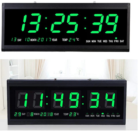 CNCEST Reloj de calendario, gran reloj de pared eléctrico digital LED con hora, fecha, temperatura, para casa, oficina, banco
