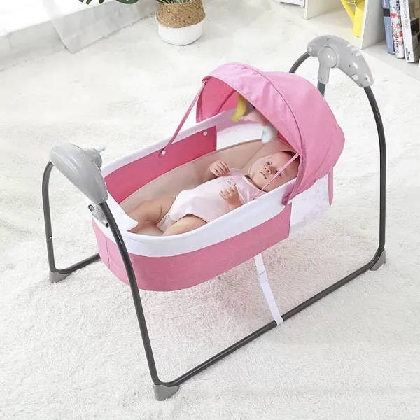 Cuna eléctrica con balancín automático, cesta de música, cama para dormir, modo versátil (rosa)
