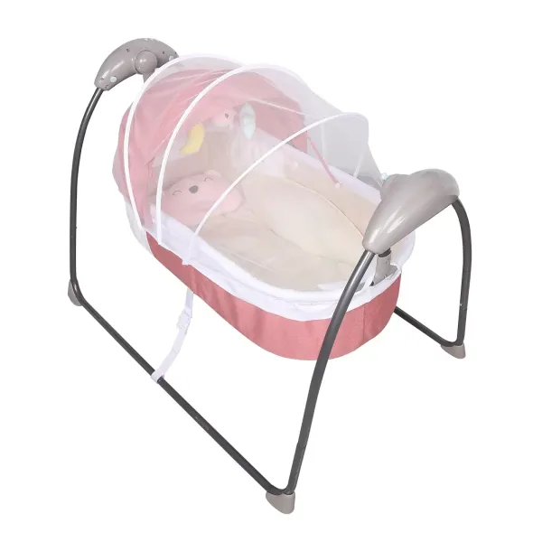 Cuna eléctrica con balancín automático, cesta de música, cama para dormir, modo versátil (rosa)