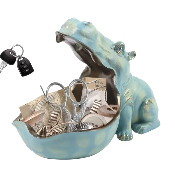 Caja de almacenamiento de hipopótamo, estatuas artesanales, hipopótamo, decoración de mesa