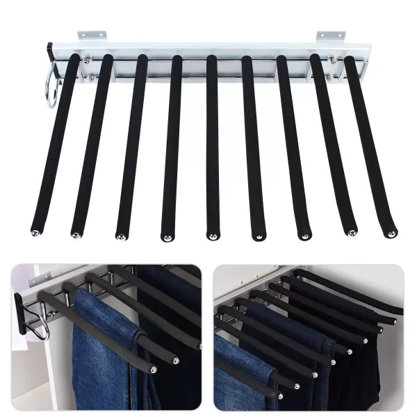 Percha extensible para pantalones, accesorio de armario, 48 cm, soporte para pantalones para 9 pantalones (instalación a la izquierda) Percha extensible para pantalones, accesorio de armario, 48 cm, soporte para pantalones para 9 pantalones (instalación a la izquierda)