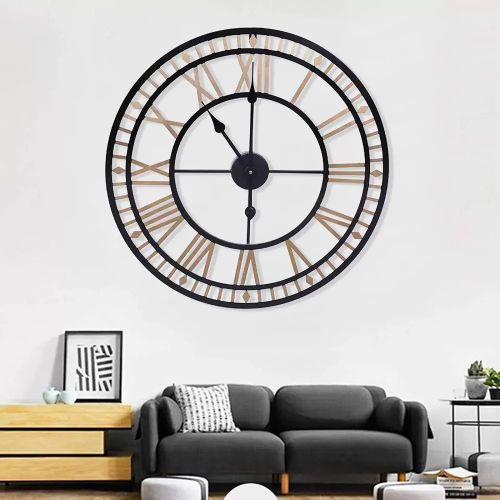 Reloj de pared con diseño de esqueleto, números romanos, 80 cm, de metal, vintage, para cocina, cafetería, hotel, oficina, decoración del hogar