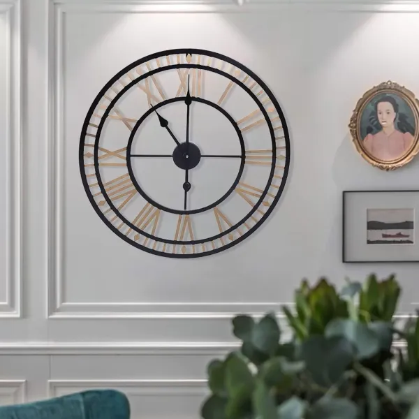 Reloj de pared con diseño de esqueleto, números romanos, 80 cm, de metal, vintage, para cocina, cafetería, hotel, oficina, decoración del hogar