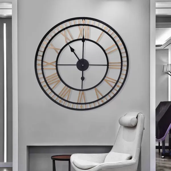 Reloj de pared con diseño de esqueleto, números romanos, 80 cm, de metal, vintage, para cocina, cafetería, hotel, oficina, decoración del hogar