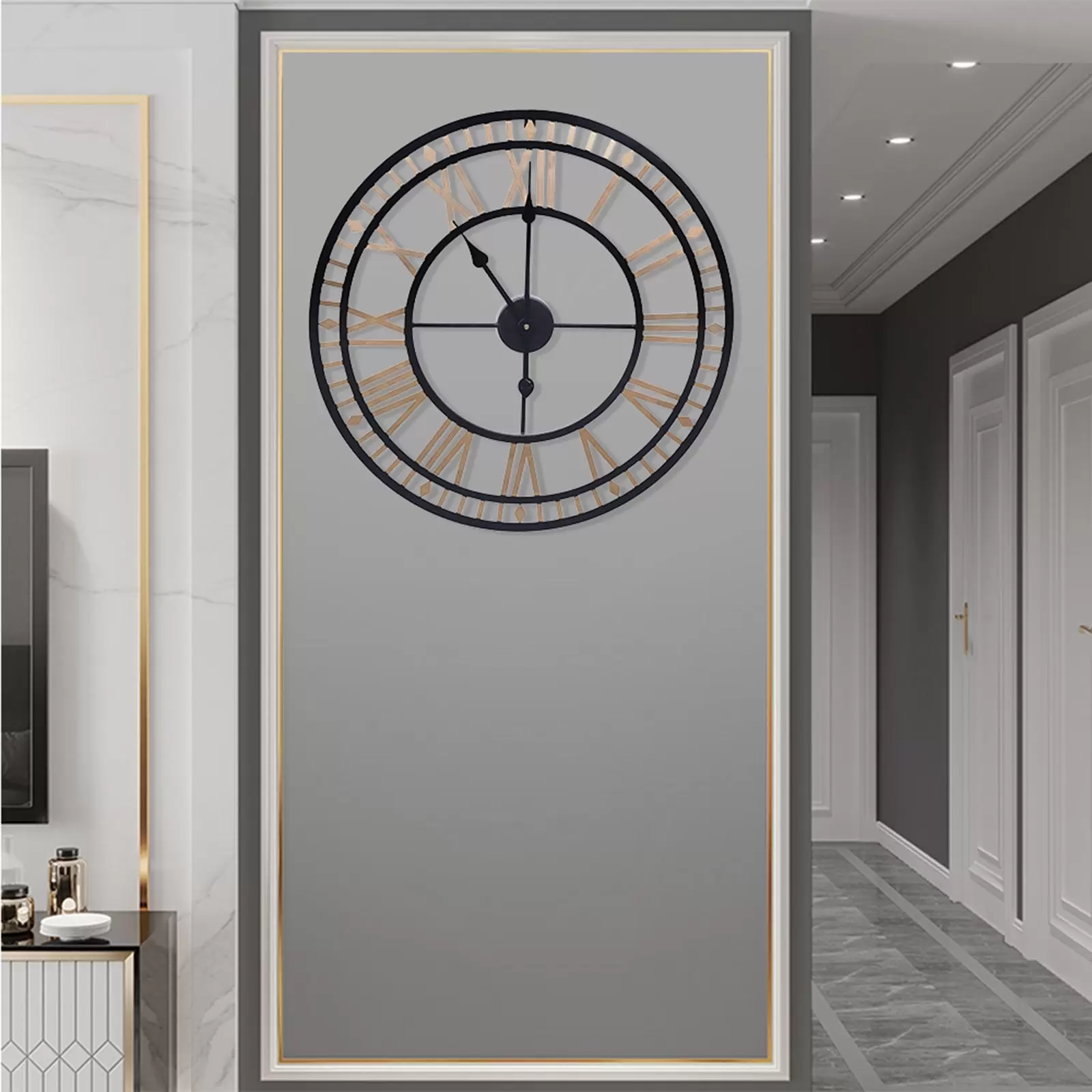 Reloj de pared con diseño de esqueleto, números romanos, 80 cm, de metal, vintage, para cocina, cafetería, hotel, oficina, decoración del hogar