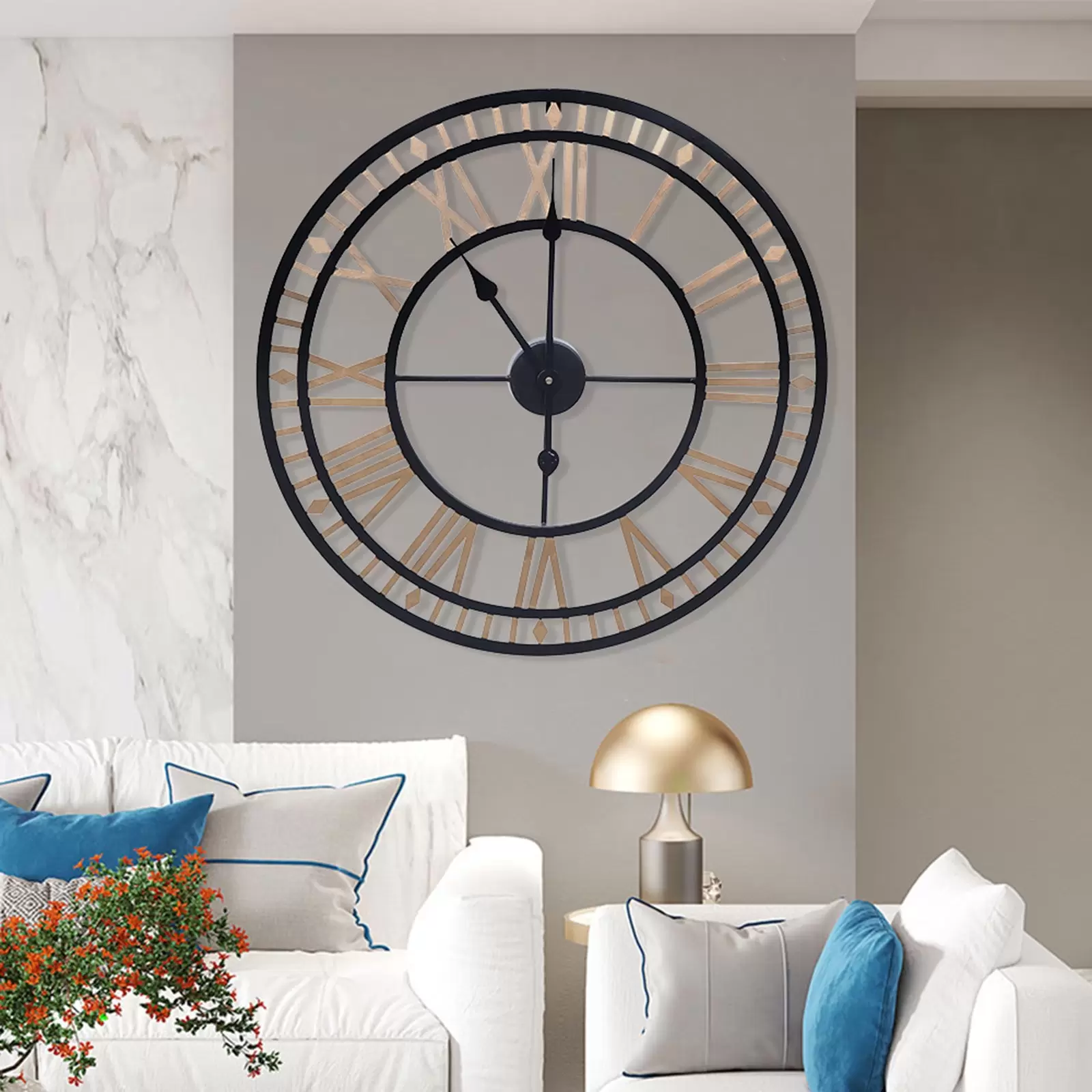 Reloj de pared con diseño de esqueleto, números romanos, 80 cm, de metal, vintage, para cocina, cafetería, hotel, oficina, decoración del hogar