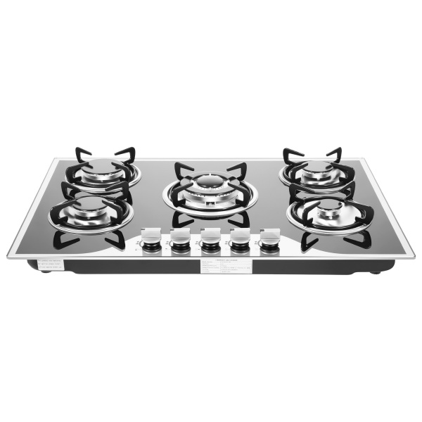 Cocina de gas gas GLP / NG 5 llamas, acero inoxidable, para gas natural, 76 cm