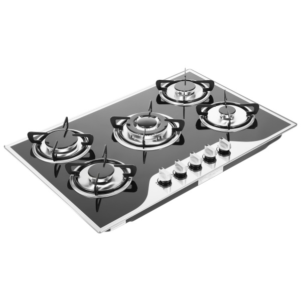 Cocina de gas gas GLP / NG 5 llamas, acero inoxidable, para gas natural, 76 cm