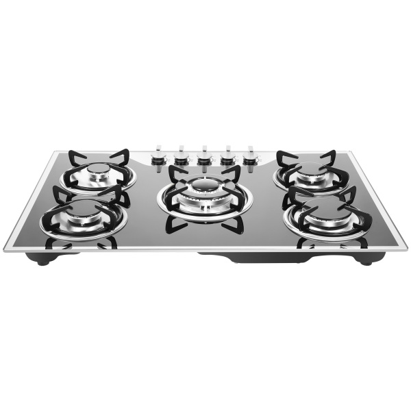 Cocina de gas gas GLP / NG 5 llamas, acero inoxidable, para gas natural, 76 cm