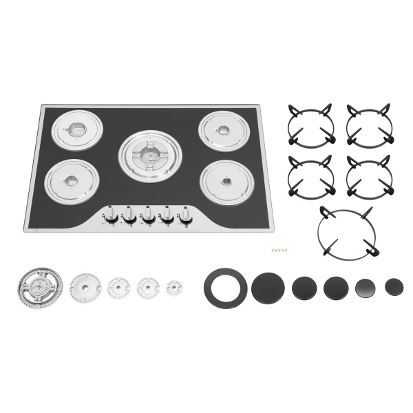 Cocina de gas gas GLP / NG 5 llamas, acero inoxidable, para gas natural, 76 cm