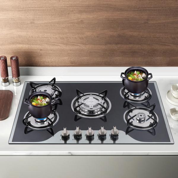 Cocina de gas gas GLP / NG 5 llamas, acero inoxidable, para gas natural, 76 cm