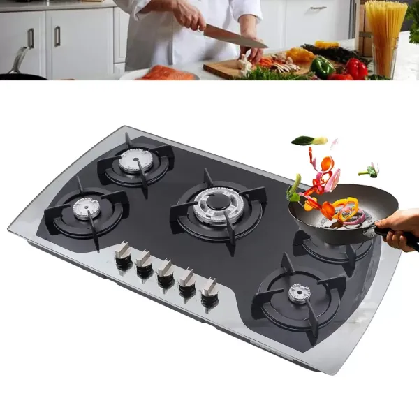 Estufa de gas - 35.4 "Estufa de gas integrada de vidrio templado, encimera de gas de 5 fuegos