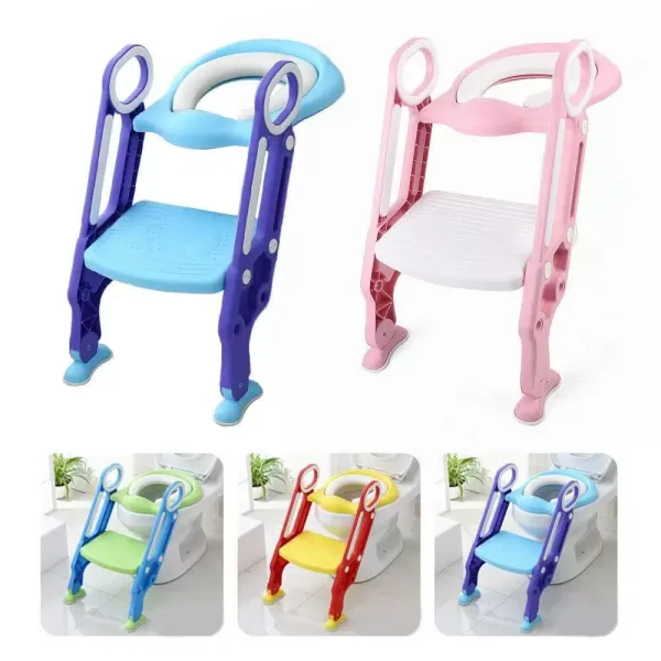 Asiento de inodoro para niños con escalera, 67 cm x 37 cm x 9 cm, antideslizante, almacenamiento sanitario suave y cómodo, plegable, color azul