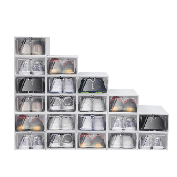 20x caja de almacenamiento caja de zapatos，caja plegable de plástico, transparente con tapa, 33 x 23 x 14 cm