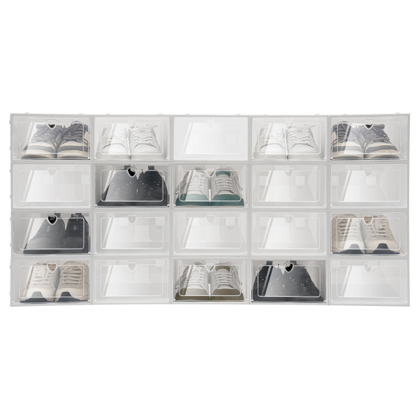 20x caja de almacenamiento caja de zapatos，caja plegable de plástico, transparente con tapa, 33 x 23 x 14 cm