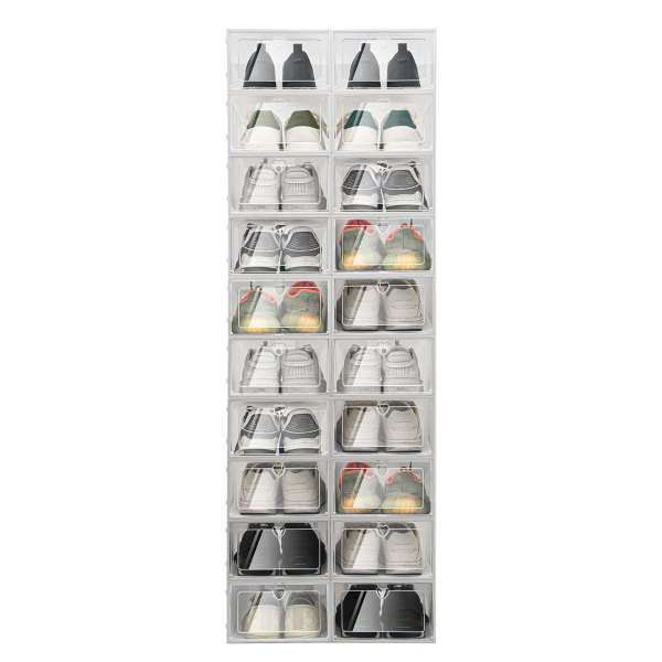 20x caja de almacenamiento caja de zapatos，caja plegable de plástico, transparente con tapa, 33 x 23 x 14 cm