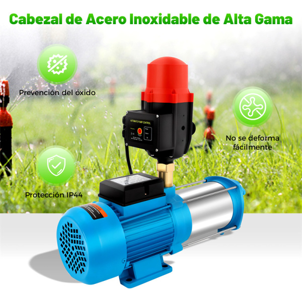 Bomba centrífuga de agua doméstica, bomba de jardín con manómetro, 1300 W, 4000 l/h, 9,8 bar, salida con control de bomba, 220 V, IP 44