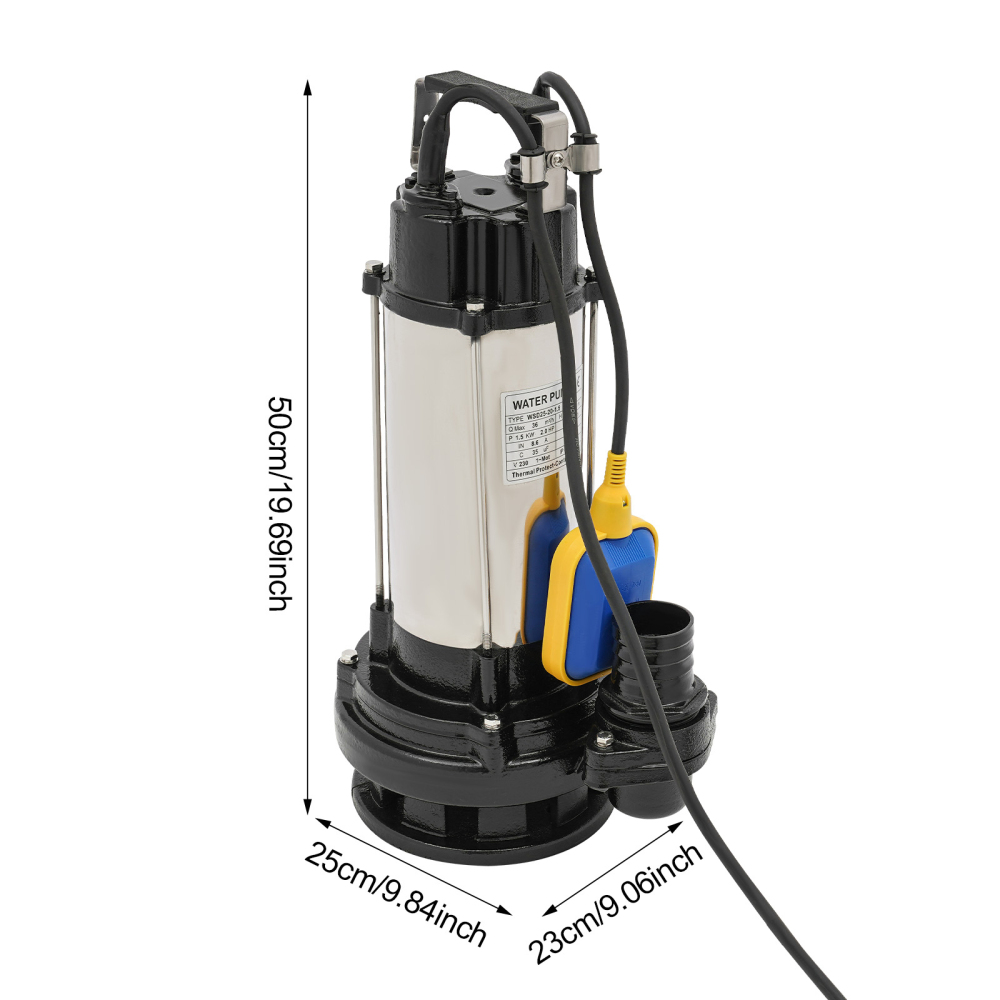 CNCEST Bomba sumergible para aguas residuales (1500 W, 220 V, acero inoxidable, 36000 L/H)