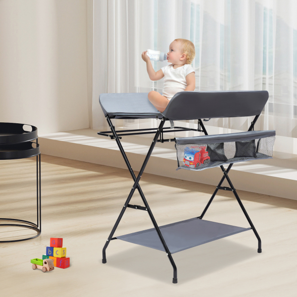 Cambiador plegable y portátil con cesta de almacenamiento lateral